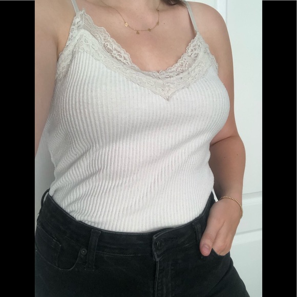 White Tank Top with Lace Trim - Picture 1 of 3